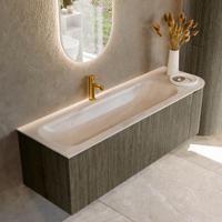 Badmeubel Mondiaz Kurve-Dlux | 145 cm | Meubelkleur Shadow | Wastafelkleur Meli | Solid surface | Wasbak linker zijde spoelbak | 1 kraangat