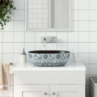 VidaXL Opzetwasbak ovaal 47x33x13 cm keramiek zwart en blauw VidaXL Opzetwasbak ovaal 47x33x13 cm keramiek zwart en blauw