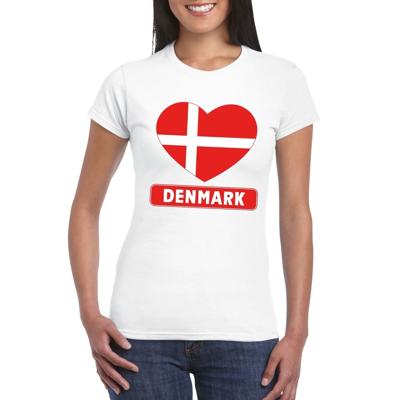 Denemarken t-shirt - met hartjes vlag print - wit - dames - korte mouwen - landen supporters