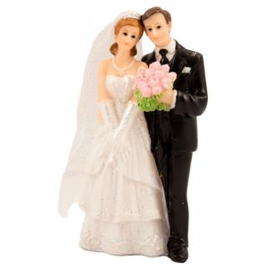Folat Bruidspaar met boeket - 10 x 5 cm - bruiloft - huwelijk versiering - taart decoratie