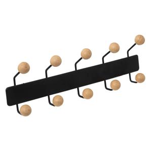 Kapstok rek voor wand/muur - zwart/beige - met 10x houten ophang knoppen - metaal - B44 x H14 cm