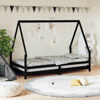 Kinderbedframe 90x190 cm massief grenenhout zwart - thumbnail