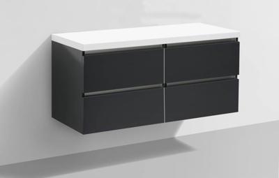 Badmeubel Trend met Flat kunstmarmer top 120 Hoogglans Antraciet met 4 lades