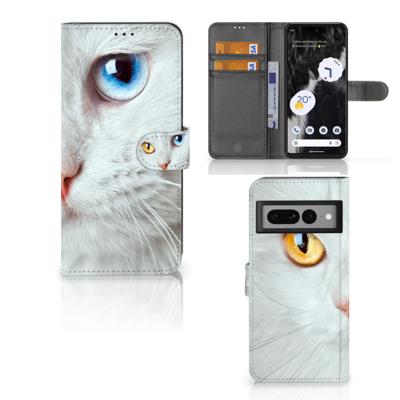 Google Pixel 7 Pro | Telefoonhoesje | Met pasjeshouder | Witte Kat