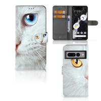 Google Pixel 7 Pro | Telefoonhoesje | Met pasjeshouder | Witte Kat