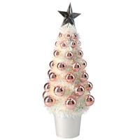 Complete mini kunst kerstboompje/kunstboompje zalm roze met kerstballen 29 cm - thumbnail