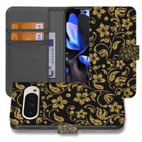Elegant Gouden Bloemen Design Bookcase Hoesje voor Google Pixel 10 Pro XL Met Pasjesvak