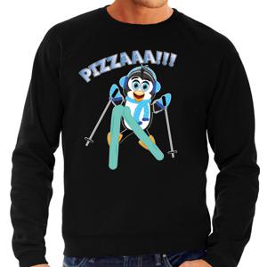 Apres ski sweater voor heren - Pizzaaaa! - pinguin - zwart - wintersport - snowboarden