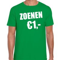 Fun t-shirt zoenen 1 euro groen voor heren - thumbnail