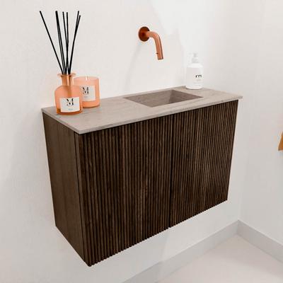 Toiletmeubel Mondiaz Joya Dlux | 60 cm | Meubelkleur Walnut | Faye wastafel Saba Wasbak Rechts | Zonder kraangat(en)