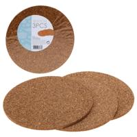 Ronde pannen onderzetters - van kurk - 3x stuks - D19 cm x H6 mm - Voor hete pannen en schalen