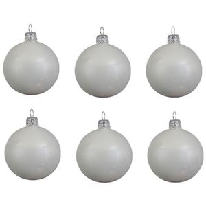 6x Winter witte glazen kerstballen 8 cm glans