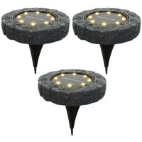 Solar grond prikspot/tuinspot led - 3x - kunststeen - steengrijs - 11 x 2 cm - warm wit