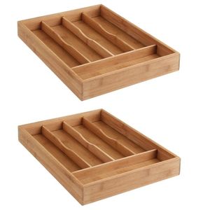 Set van 2x stuks bestekbakken/keuken organizers 5-vaks bamboe hout - Bestekbakken