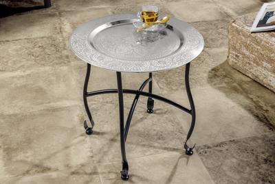 Ronde Bijzettafel MARRAKECH 40cm Zilveren Theetafel Uitneembaar Dienblad Opvouwbaar - 44354