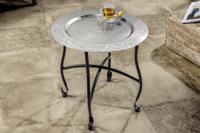 Ronde Bijzettafel MARRAKECH 40cm Zilveren Theetafel Uitneembaar Dienblad Opvouwbaar - 44354