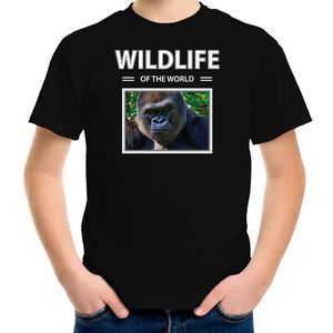 Aap t-shirt met dieren foto wildlife of the world zwart voor kinderen