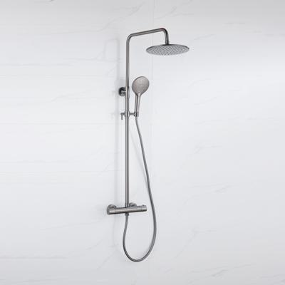 Fortifura Calvi Regendoucheset - thermostatisch - 30cm hoofddouche - gladde slang - ronde handdouche - Geborsteld Gunmetal PVD SW1159500 SW1139123 SW799451 SW721165