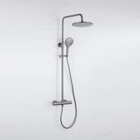 Fortifura Calvi Regendoucheset - thermostatisch - 30cm hoofddouche - gladde slang - ronde handdouche - Geborsteld Gunmetal PVD SW1159500 SW1139123 SW799451 SW721165