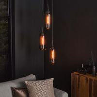 LifestyleFurn Hanglamp Jaida 3-lamps, smoke-glas - Artic zwart - thumbnail