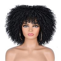 10 inch korte krullende afro pruiken voor zwarte vrouwen bom afro kinky krullende pruik met pony synthetische vezels volledige pruik Lightinthebox