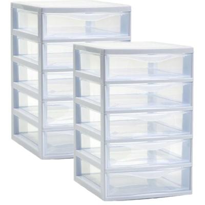 Ladeblokje - bureau organizer - 2x stuks - 5 lades - wit/transparant - L18 x B21 x H28 cm - plastic