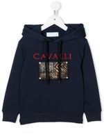 Roberto Cavalli Junior hoodie imprimé à logo brodé - Bleu