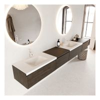 Mondiaz Bukla 280cm badmeubel met module 60 links dark brown 4 lades met wastafel dubbel 2 kraangaten kleur talc