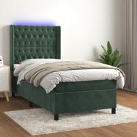 Boxspring met matras en LED fluweel donkergroen 90x190 cm