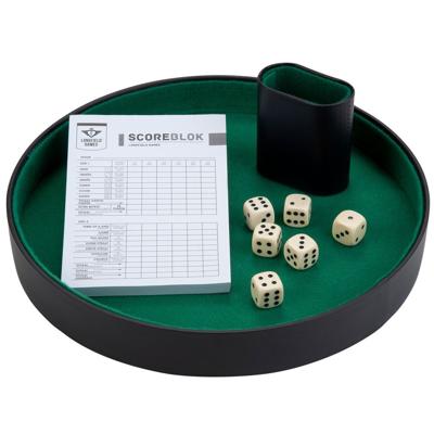 Longfield dobbelset - groen - vilt - 26 cm - incl. pokerpiste, beker, scoreblok en 6 dobbelstenen