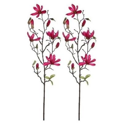 Mica Decorations Kunstbloemen - 2x - magnolia tree - donkerroze - 80 cm - siertakken - boeket