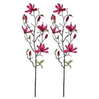 Mica Decorations Kunstbloemen - 2x - magnolia tree - donkerroze - 80 cm - siertakken - boeket