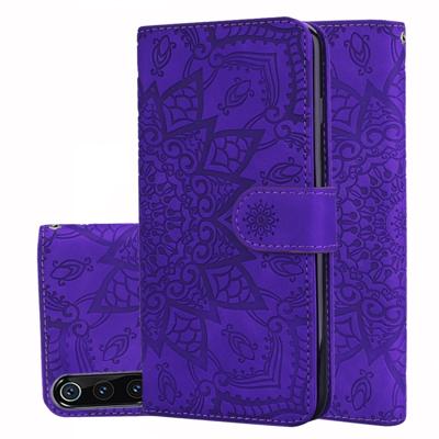 Kalf patroon dubbele vouwen ontwerp reliëf lederen draagtas met portemonnee & houder & kaartsleuven voor Xiaomi mi 9 (paars)