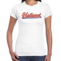 Wit t-shirt Holland / Nederland supporter Holland met Nederlandse wimpel EK/ WK voor dames - thumbnail