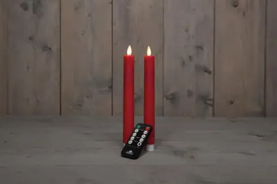 Anna&apos;s Collection LED dinerkaars flame effect rustiek 23 cm rood 2 stuks
