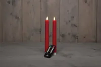 Anna&apos;s Collection LED dinerkaars flame effect rustiek 23 cm rood 2 stuks