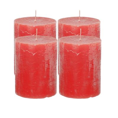 Atmosphera Stompkaars/cilinderkaars - 4x - rood - 7 x 9 cm - middel rustiek model
