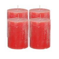 Atmosphera Stompkaars/cilinderkaars - 4x - rood - 7 x 9 cm - middel rustiek model