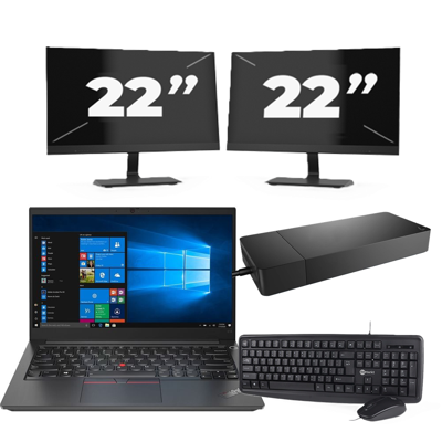 Lenovo ThinkPad E14 Gen 2 - Intel Core i3-11e Generatie - 14 inch - 16GB RAM - 256GB SSD - Windows 11 Home + 2x 22 inch Monitor