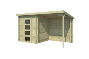 Blokhut met overkapping Jelle 370x175 Olijfgroen Geimpregneerd - Outdoor life