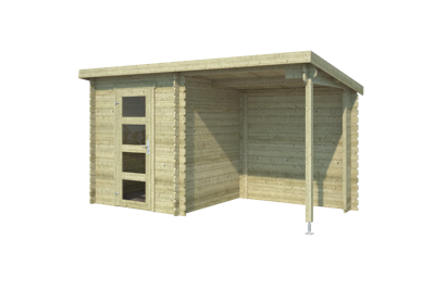 Blokhut met overkapping Jelle 370x175 Olijfgroen Geimpregneerd - Outdoor life