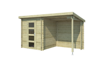 Blokhut met overkapping Jelle 370x175 Olijfgroen Geimpregneerd - Outdoor life