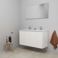 On-Line Badkamermeubelset - 120 cm - Bouwpakket - Greeploos 4 Deuren - Acryl Wastafel - 2 Kraangaten - Spiegel - Hoogglans Wit