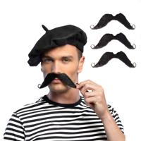 Carnaval verkleed snorren - 4x - fransman - met krullen - zwart - zelfklevende namaak snor