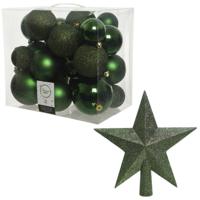 Kerstversiering kunststof kerstballen met piek donkergroen 6-8-10 cm pakket van 27x stuks - Kerstbal