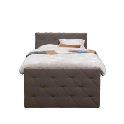Leen Bakker - Boxspring Met Voetbord Liv Geruit - Donker - 120x200 Cm - Ronde Poot - Stof - Bruin
