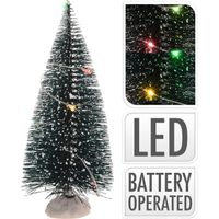 Kerstdorp onderdelen 2x kerstbomen met gekleurde LED verlichting 15 cm - thumbnail