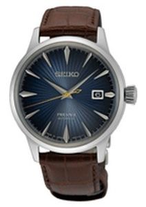 Seiko SRPK15J1 Presage Horloge Automaat staal-leder zilverkleurig-blauw-bruin 40,5 mm