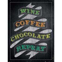 Retro muurplaatje Wine Coffee Chocolate Repeat 30 x 40 cm   -