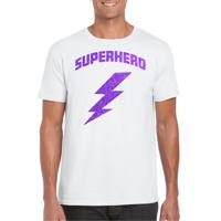 Verkleed T-shirt voor heren - superheld - wit/paars - stripfiguren - carnaval/themafeest - thumbnail